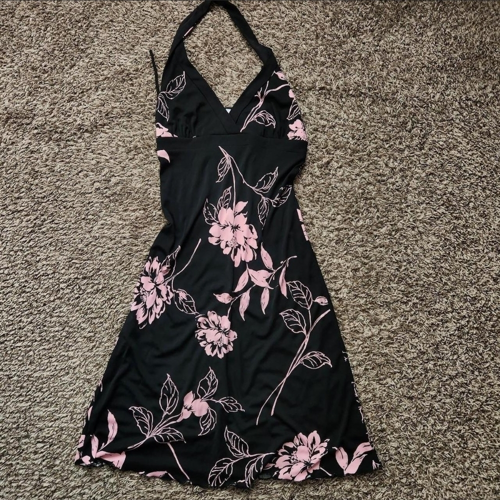 La Belle Black One-Shoulder Floral Dress with Pink Print